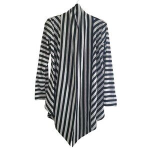 LUXE | Black & White Striped Open Front Casual Lightweight Cardigan